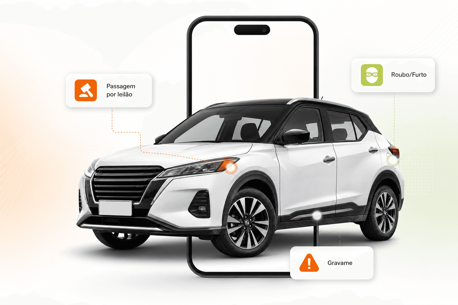 SUV branco com alertas de historico veicular